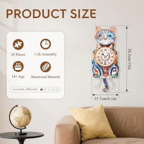 3D Puzzles for Adults Wooden DIY Cat Clock Puzzle Adult Crafts - Image 4
