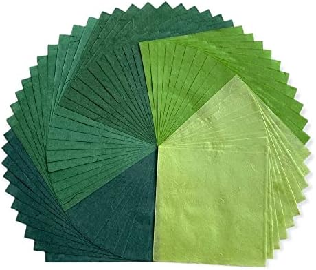 Natural Fiber Mulberry Paper Sheets 6 x 6 Inches, 50 PCS Handmade Craft Paper for Origami, Scrapbooking, Card Making, DIY Decoration, Mixed Media Art (Green Tone, 6x6 Inch) - Image 2