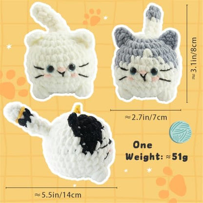 Linhao Jew Crochet Kit for Beginners – Cat Crochet Kit Keychain with Pre-Started Easy Yarn, Step-by-Step Video Tutorials for Adults DIY Crafts (Kitten) - Image 3