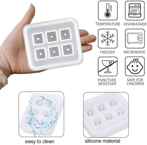 Cube Silicone Resin Molds for Jewelry Making, 6-Cavity Square Bead Molds with Hole, 2-Pack, for Earrings and Bracelets - Image 3