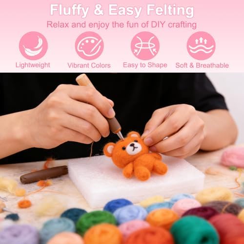 Ainiv 18 Pcs Needle Felting Wool, 9 Colors x 2 Packs Wool Roving, Pink - Image 5