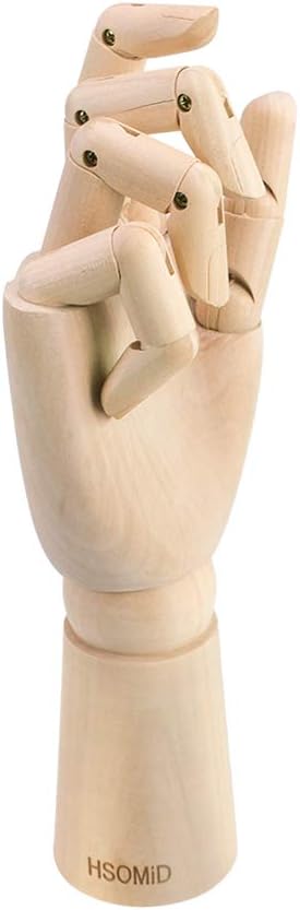 HSOMiD Flexible Wooden Hand Model Moveable Wooden Artists Manikin Hand Figure 10 Inches Right Hand Model for Sketching Drawing Painting Home Office Desk Decoration(10 Inch Right Hand)