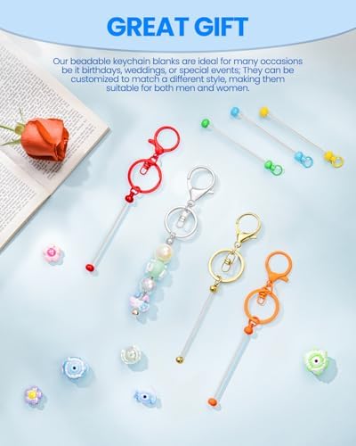 RQAYE 30pcs Beadable Keychains Keychain Bulk kit Cute Blank Bead Keychain Strip DIY Men's and Women's Making Supplies Crafts, Jewelry, Bag Accessories, Customized Project Gifts (Multicolor) - Image 4