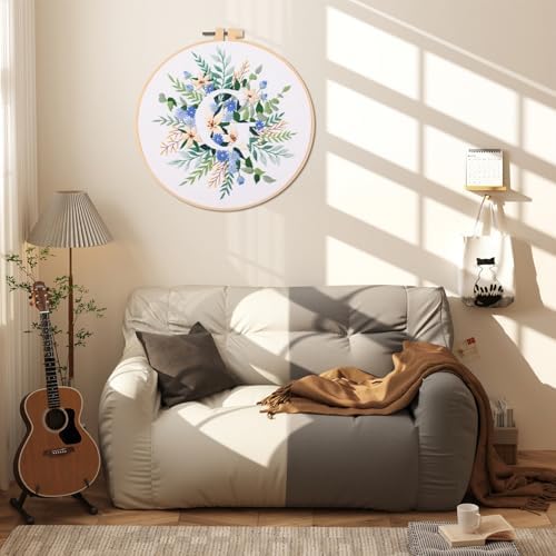 IUHUI Embroidery Kit for Beginners Adults - 26 Floral Letters Easy Patterns, DIY Hand Stitching Embroidery Set with Hoop (Flower and Grass Letter G) - Image 2
