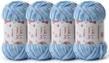 4x100g Fluffy Velvet Chenille Yarn for Crocheting and Knitting, 4x80m (87.5yd) Baby Yarn for Crocheting Soft, Crochet Chunky Yarns Amigurumi Yarns (4 Azure) by OMoiut