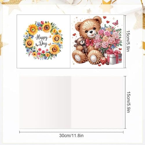 jinglinhh 6pcs Bear Rose Flowers Heart-Shaped Balloon Gifts Diamond Art Painting Greeting Cards with Envelopes, DIY Card Making Kits for Adults, Diamond Art Postcards Christmas Cards Craft Gifts - Image 2