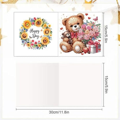 jinglinhh 6pcs Bear Rose Flowers Heart-Shaped Balloon Gifts Diamond Art Painting Greeting Cards with Envelopes, DIY Card Making Kits for Adults, Diamond Art Postcards Christmas Cards Craft Gifts - Image 2