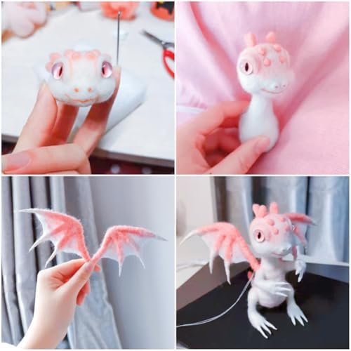 Needle Felting Kits for Beginners, Green and Pink Dragon Wool Felt Project - Image 6