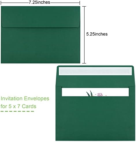 50 Packs 5x7 Envelopes, A7 5x7 Envelopes for Invitations, Printable Invitation Envelopes Self Seal for Weddings, Invitations, Photos, Greeting Cards, Mailing (Dark Green) - Image 2