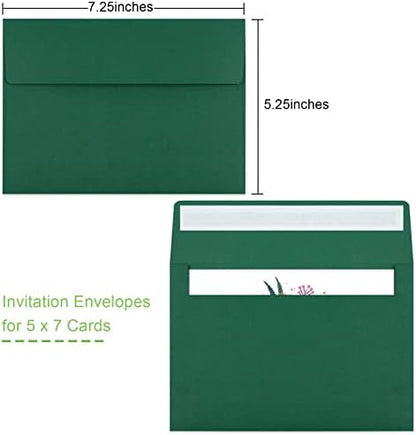 50 Packs 5x7 Envelopes, A7 5x7 Envelopes for Invitations, Printable Invitation Envelopes Self Seal for Weddings, Invitations, Photos, Greeting Cards, Mailing (Dark Green) - Image 2