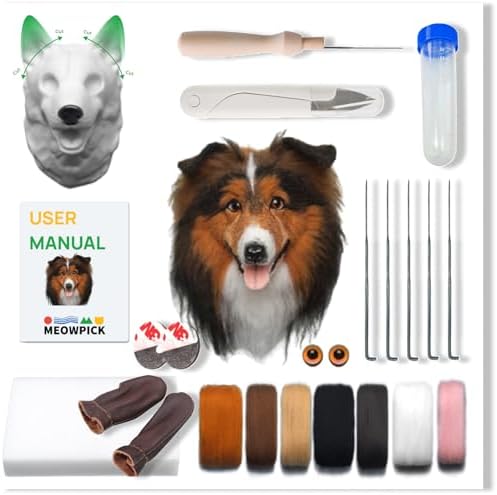 MeowPick Dog Head Needle Felting Kit with Upgraded Breed-Specific Mold - Complete DIY Wool Felting Starter Set for Beginners (Collie) by MEOWPICK