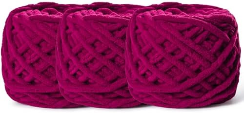 3 Pack Plush Chenille Chunky Yarn 100g (49.2yd) - Fluffy Velvet Yarn Crochet for Blanket Knitting and Crocheting - Baby Yarns for Crocheting Soft - Amigurumi Yarns (3 Angola Red) by OMoiut