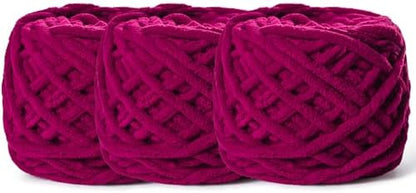 3 Pack Plush Chenille Chunky Yarn 100g (49.2yd) - Fluffy Velvet Yarn Crochet for Blanket Knitting and Crocheting - Baby Yarns for Crocheting Soft - Amigurumi Yarns (3 Angola Red) by OMoiut