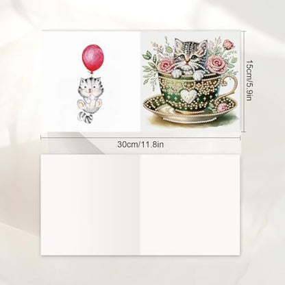 JISHSHAY 6 PCS Diamond Art Greeting Cards Cat Diamond Painting Birthday Cards Animal Gem Art Gem Painting Mosaic Kits for Adults for Thanksgiving Anniversary Valentine Graduation All-Occasion - Image 2