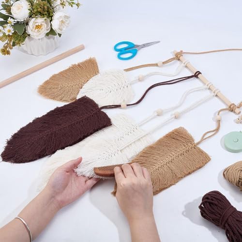 FREEBLOSS DIY Macrame Leaf Wall Hanging Beginners Macrame Kit Leaf Woven Tapestry Feather Wall Hanging DIY Macrame Kit for Adults Birthday Gift (Grey&White) - Image 4
