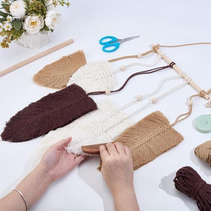 FREEBLOSS DIY Macrame Leaf Wall Hanging Beginners Macrame Kit Leaf Woven Tapestry Feather Wall Hanging DIY Macrame Kit for Adults Birthday Gift (Grey&White) - Image 4