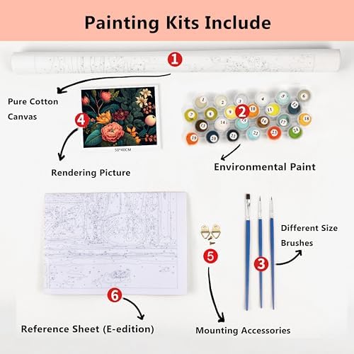 Colorful Flowers Adults' Paint-by-Number Kit - Beautiful Botanical Art on Canvas - Drawing Paintwork with Paintbrushes - Floral Paint by Numbers Art Crafts, 16"x20" - Image 4