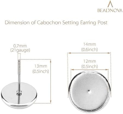 BEADNOVA 60pcs Blank Earring Studs 12mm Stainless Steel Cabochon Setting Post With Backs for Resin DIY Earstud Making - Image 2
