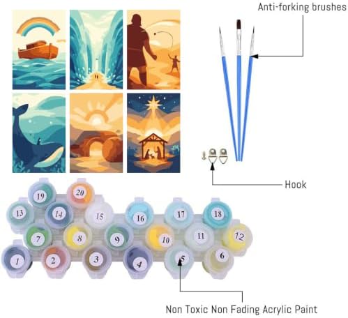 Clendo 6 Packs Paint by Numbers Kit for Adults, Bible Adult Paint by Number Kits on Canvas Without Frame, DIY Oil Painting for Home Decor Gift 8” W x 12”L - Image 3