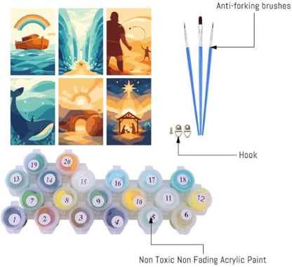 Clendo 6 Packs Paint by Numbers Kit for Adults, Bible Adult Paint by Number Kits on Canvas Without Frame, DIY Oil Painting for Home Decor Gift 8” W x 12”L - Image 3