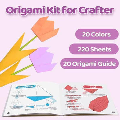 EPPINGWIN 220 Sheets Origami Paper, 20 Colors Colored Paper, 6"×6" Square Paper, Origami Kit with Craft Guide - Image 4