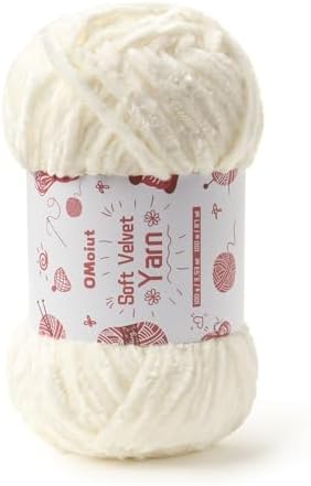 100g Fluffy Velvet Chenille Yarn for Crocheting and Knitting, 80m (87.5yd) Baby Yarn for Crocheting Soft, Crochet Chunky Yarn Amigurumi Yarns（White） by OMoiut
