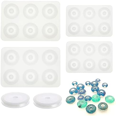 Woohome Beads Resin Moulds Set, 2 PCS Round Beads Resin Casting Mould and 2 PCS Diamond Beads Epoxy Resin Moulds with String for Bracelet, Gemstone Cabochon Jewelry Casting by Woohome