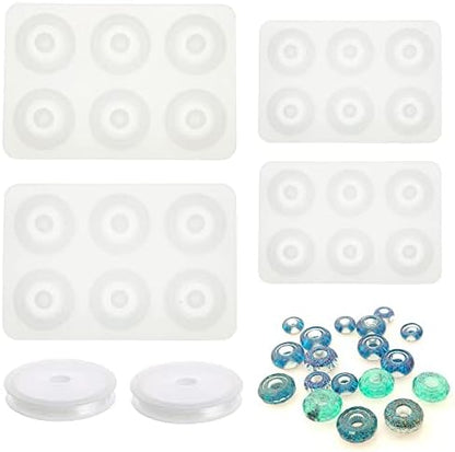 Woohome Beads Resin Moulds Set, 2 PCS Round Beads Resin Casting Mould and 2 PCS Diamond Beads Epoxy Resin Moulds with String for Bracelet, Gemstone Cabochon Jewelry Casting by Woohome