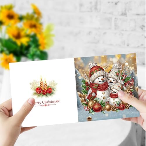 DIY Diamond Greeting Cards Set Christmas, 5D DIY Diamond Art Painting Greeting Card, DIY Christmas Card Making Kits for Family Friends Handmade Gift-#37-Snowman - Image 3