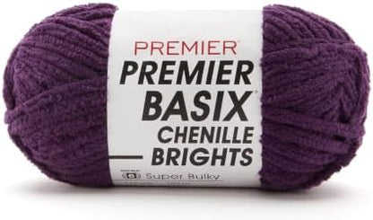 Premier Basix Chenille Brights Yarn, Plush Bulky Chenille Yarn for Crocheting & Hand Knitting, Soft Yarn for Cozy Projects, Chunky Yarn for Hand Knitting, Eggplant by Premier