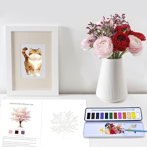 CraftyManor 2Pcs Watercolor Workbook Creative Water Color Paint Book Set with Paints & Brush, 12 Patterns of Original DIY Designs, Beginner-Friendly Adult Coloring Books(Cat & Tree) - Image 6