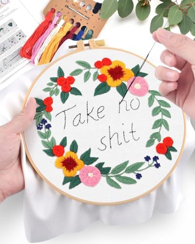 ERKOON Embroidery Kit for Beginners, Flower Cross Stitch Set for Include Embroidery Cloth Hoops Threads for Craft Lover Hand Stitch with Embroidery Skill Techniques (Happiness Wreath) - Image 4