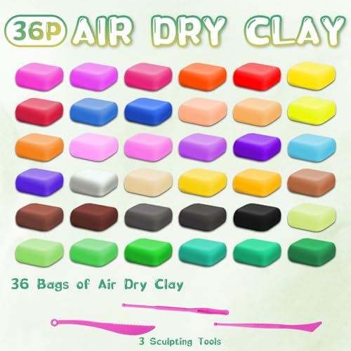 36 PCs Air Dry Clay Kit for Kids Age 3-12 with 3 Sculpting Tools 36 Colors - Image 2