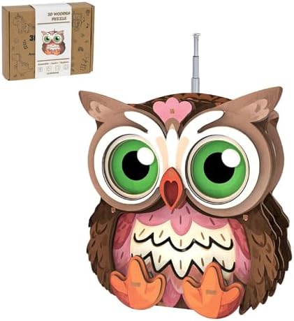 3D Wooden Puzzles for Adults, Big-Eyed Adorable Owl Bluetooth Speaker Model Kit, 3D Puzzles for Adults Room Home Decor DIY Craft Kit, Holiday Birthday Christmas Day Gifts for Men Women Teens by RnfinewowWoodenPuzzles