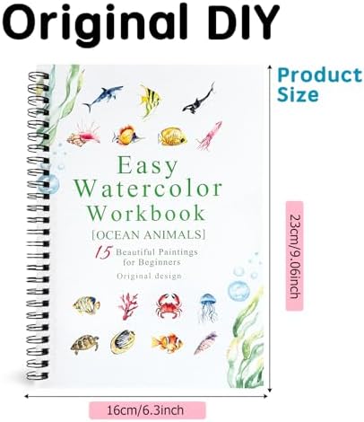 SLWBZ Watercolor Workbook Ocean Animals, 15 Different Patterns of Original DIY Designs, Beginner-Friendly Watercolor Workbooks, (Ocean Animals, Without Palette) - Image 2