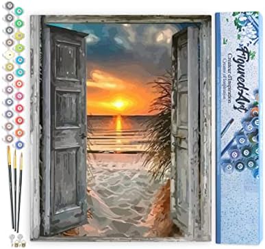 Figured'Art Paint by Numbers Kit for Adults Door to The Beach 16"x20" - Craft Art Painting DIY Kit Rolled Canvas Without Frame by FiguredArt
