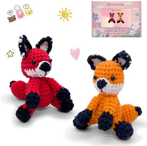 Fox Crochet Kit for Beginners, Learn to Crochet Starter Set with Step-by-Step Video Tutorial & Crocheting Manual, Easy Yarn Knitting Project for Adult & Kid 12+, Stuffed Animal Doll for Xmas Gift by LOLCROCHET