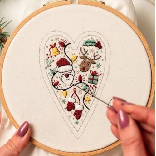 Froklic New Christmas Embroidery Kits, DIY Heart Shaped Hand Christmas Tree Embroidered Ornament Kit, Nativity Cross Stitch Kit for Winter Pattern Embroidery Decoration (with Needles-8PCS) - Image 7