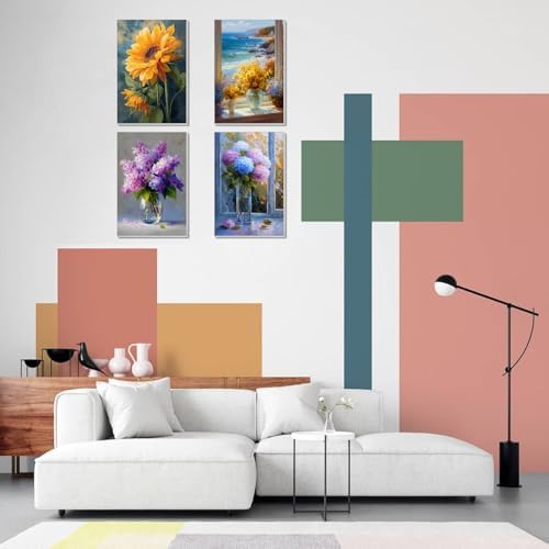 obterie 4 Pack Framed Paint by Numbers Kit for Adults Beginner Canvas Painting by Numbers for Adults Flowers Easy Adult Paint by Number Kits with Frame Floral Watercolor Painting by Number 8x12 Inch - Image 5
