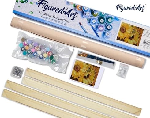Figured'Art Paint by Numbers Kit for Adults Sunflower in Full Bloom 16"x20" - Craft Art Painting Rolled Canvas with DIY Wooden Frame - Image 5