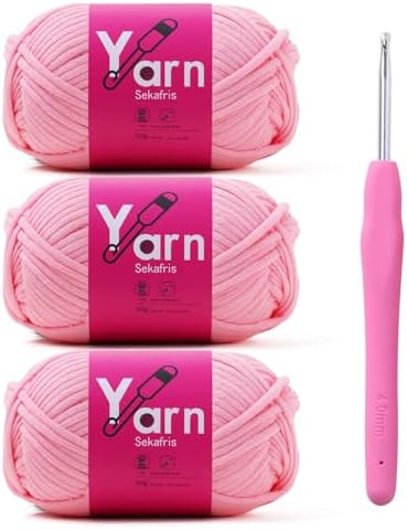 Beginner Yarn for Crocheting Cotton Crochet Yarn #4 Pink by Sekafris