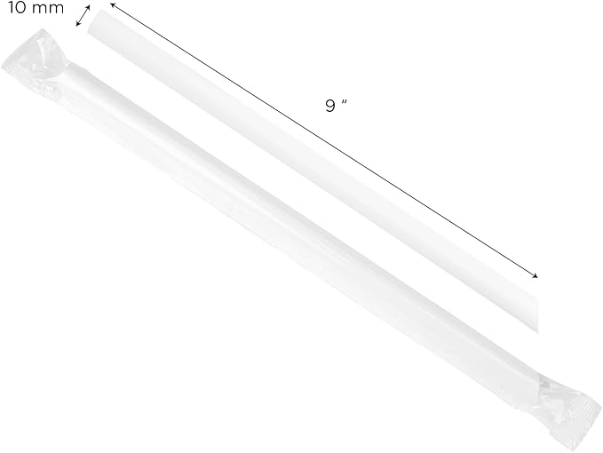Karat 9" Boba Straws(10mm Diameter), Poly-Wrapped, Assorted Solid Colors (White)