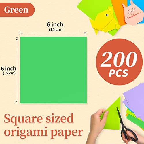 IOOLEEM Origami Paper, 200 Sheets, Green Origami Paper, 6 Inch Square, Double Sided Colored Paper for Crafts DIY Party & Decoration - Image 2