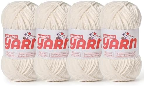 4 Pack Plush Chunky Chenille Yarn for Crocheting, Soft Fluffy Velvet Yarn for Crocheting Amigurumi, Fuzzy Baby Blanket Knitting 400g/524yds Bulky(4 White) by Sekafris