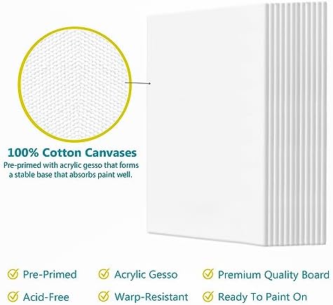 KEFF Canvas for Painting - 12-Pack 8x10 Canvas Value Pack - 100% Cotton Triple Primed Small Canvases for Painting. Mini Canvases Bulk Set for Acrylic, Oil, Watercolor&Tempera - Art Supplies for Adults - Image 3