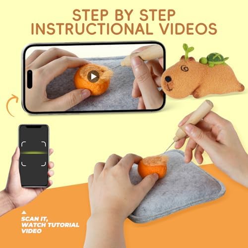 LUDOTEK Needle Felting Kit, 6 PCS Farm Animal Needle Felting Beginner Kits, Wool Felt Needle Felting Tools Foam Pad, Craft Party Supplies for Beginners Adult(6pack Capybara) - Image 4
