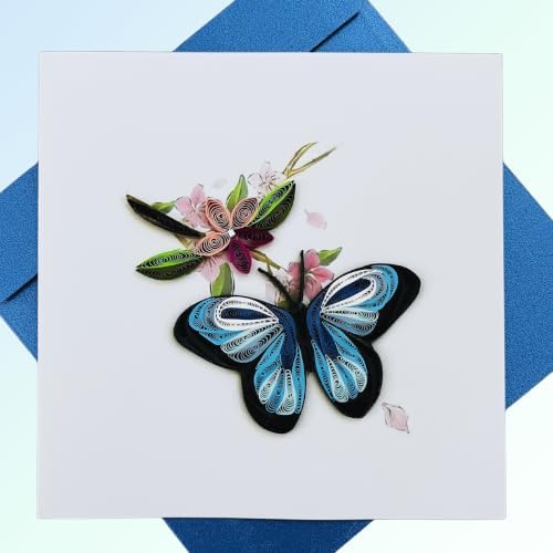Quilling Cards, handmade card, quilled cards with Dedicated Paper, quilling birthday cards for women or all occasions: Mother's day, Greeting card, Birthday... daisy bouquet (Flowers with dragonfly) (Butter fly) by SaigonWillingCraft