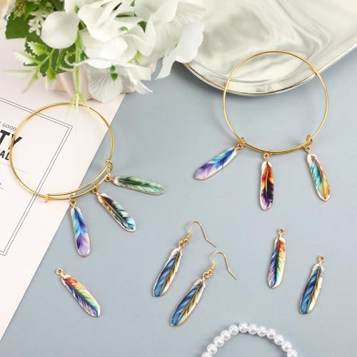 MARFOREVER 40Pcs/20 Pairs Feather Charms for Jewelry Making 10 Style 1.5 in - Image 4