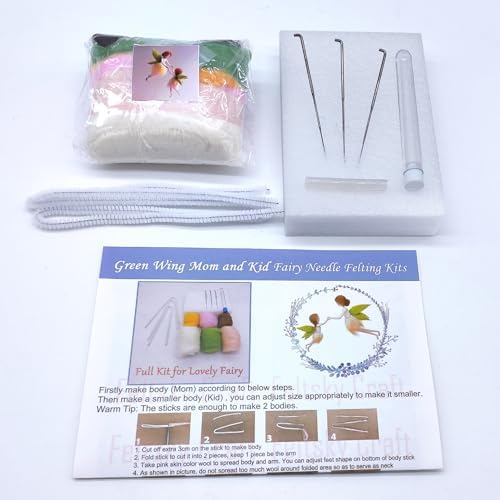 Green Wing Fairy Needle Felting Kit Mom 6INCH Kid 4INCH Friendly Instruction DIY Craft Kit for Beginners - Image 6