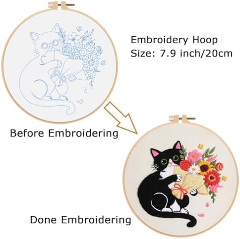 Nuberlic Embroidery Kits for Beginners with Cat and Flower Pattern - Image 6